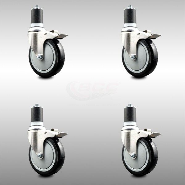 Service Caster 5 Inch 316SS Black Poly Swivel 1-7/8 Inch Expanding Stem Caster Set Lock Brake SCC-SS316TTLEX20S514-PPUB-BLK-178-4 - main
